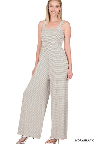 SMOCKED TOP STRIPED JUMPSUIT