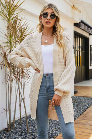 Open Front Dropped Shoulder Cardigan