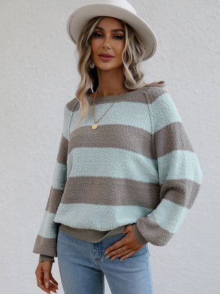 Striped Raglan Sleeve Ribbed Trim Knit Top