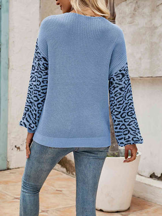 Leopard Crisscross V-Neck Sweater