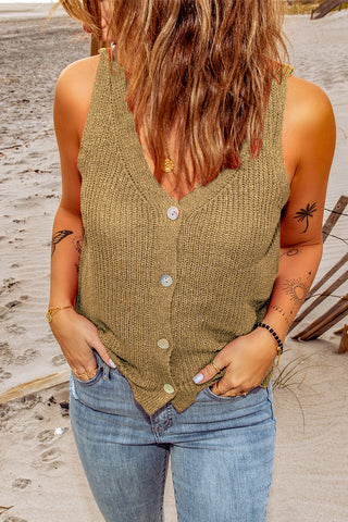 Beige Scalloped Hem Crop Sweater Tank