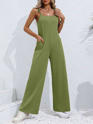 Tie-Shoulder Wide Leg Jumpsuit with Pockets