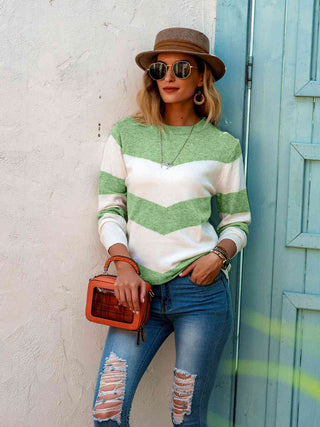 Two-Tone Round Neck Sweater