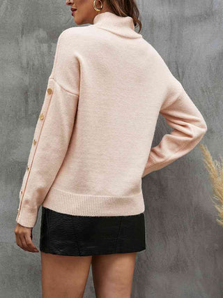 Button Detail Mock Neck Sweater