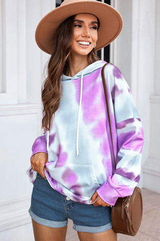 Dropped Sleeve Tie-dye Hoodie with Drawstring