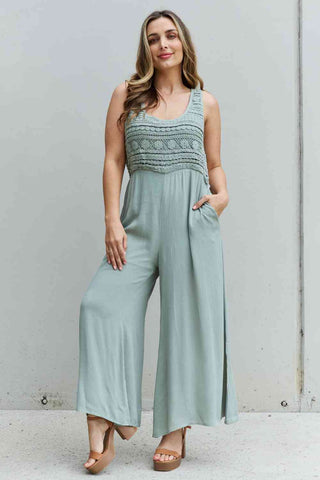 HEYSON Watch Me Full Size Crochet Detail Jumpsuit