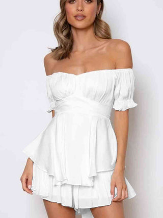 Off Shoulder Flounce Sleeve Romper